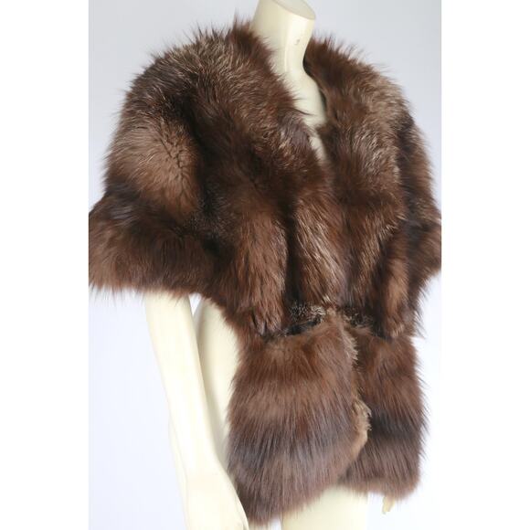 Vintage C. Henning Brown Raccoon Fur Overcoat Cape Wrap Scarf Luxury Real Fur - Picture 5 of 16